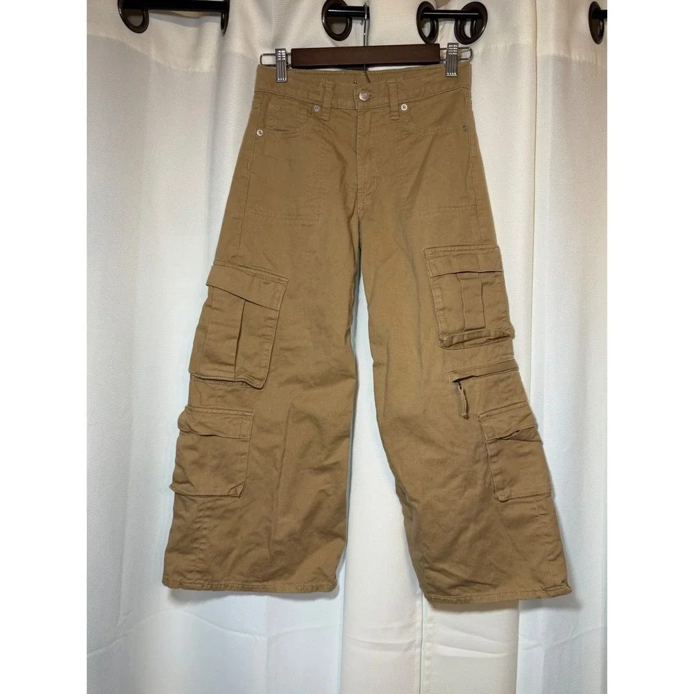 Gap Kids Cargo Pants Boys Girls Size 10 Khaki Wide Leg Utility Cotton